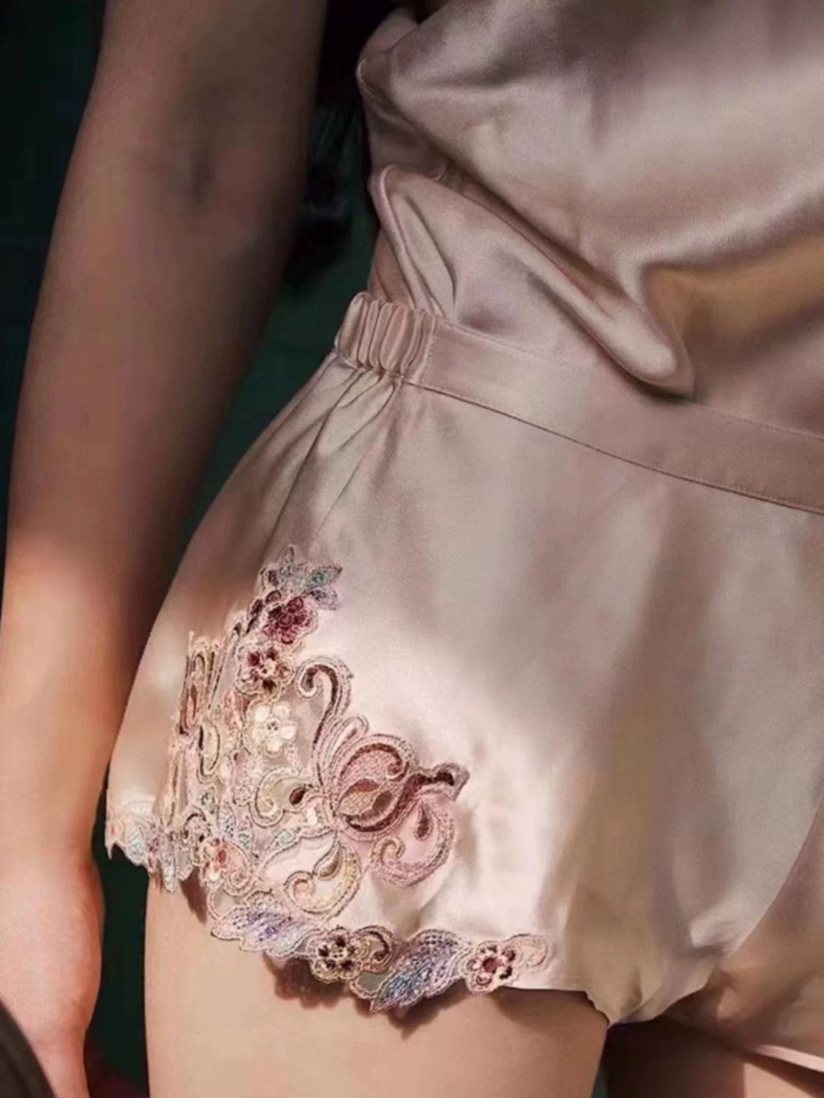 Florentine Mulberry Silk Cami Set (Rose) - Bells & Birds