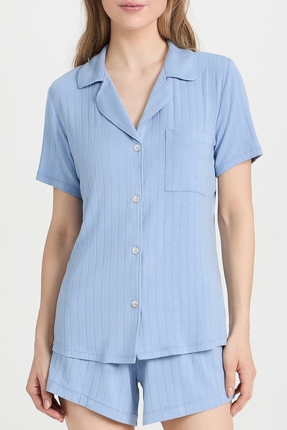 Oasis Modal Cotton PJs (Blue Ribbed)