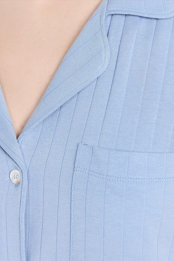 Oasis Modal Cotton PJs (Blue Ribbed)