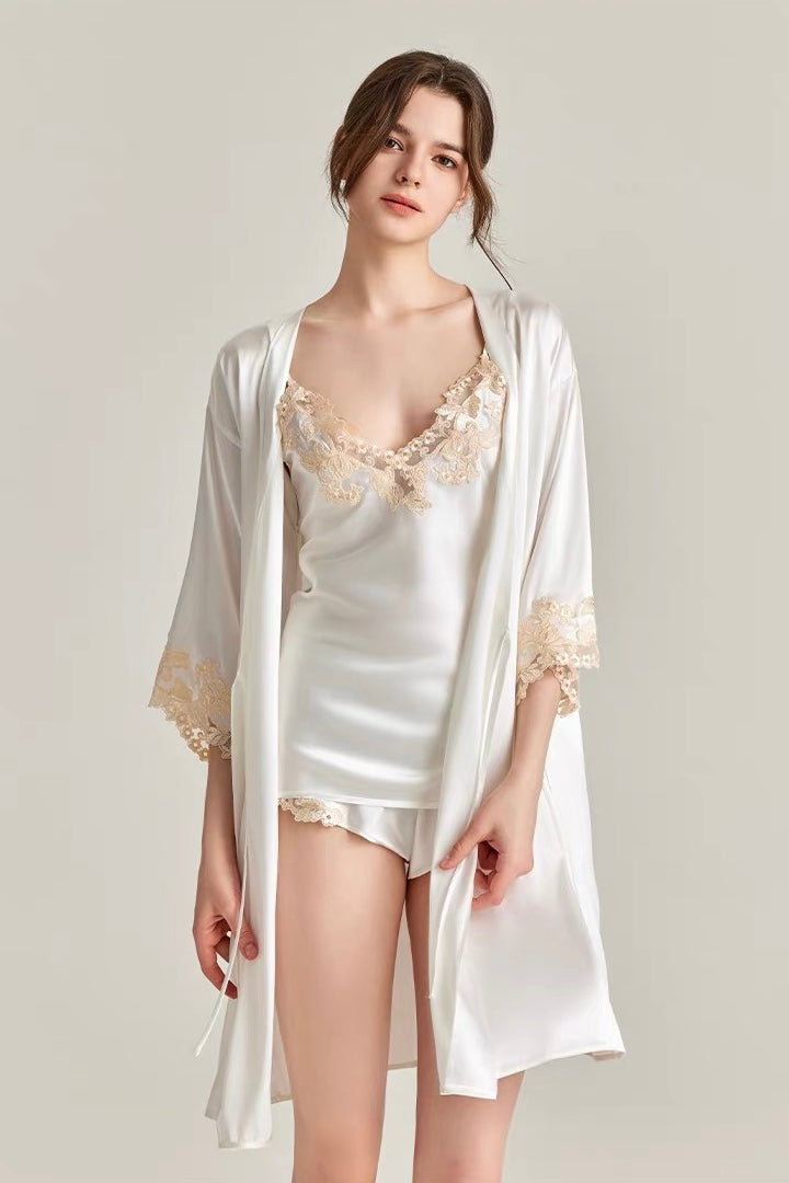 Florentine Mulberry Silk Robe (White)