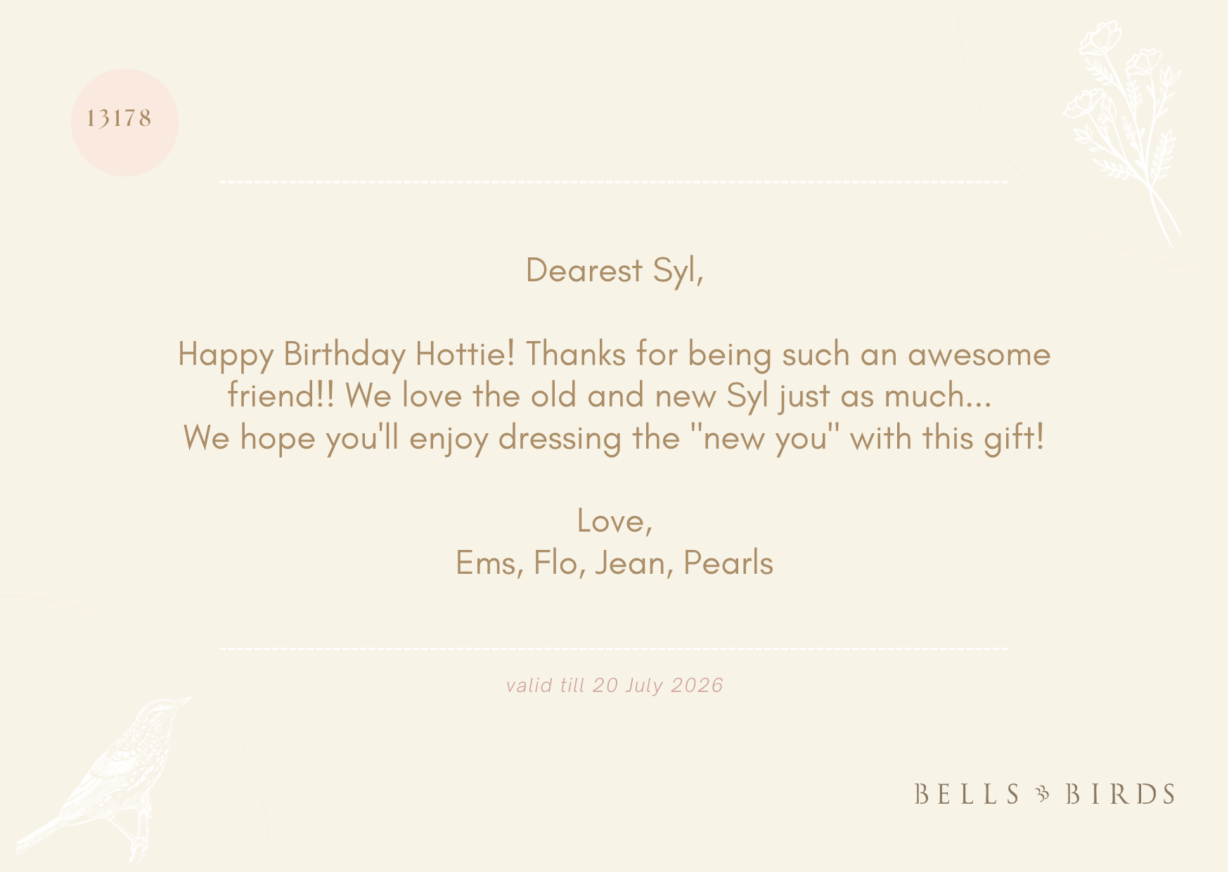 BELLS & BIRDS e-Gift Card
