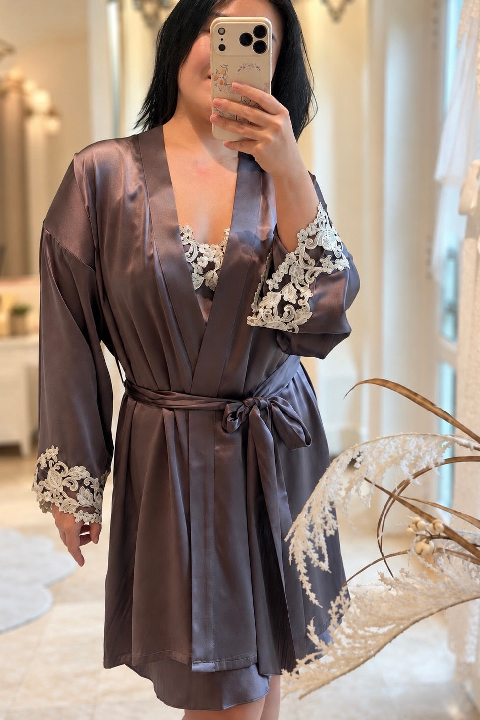 Florentine Mulberry Silk Robe (Grey)
