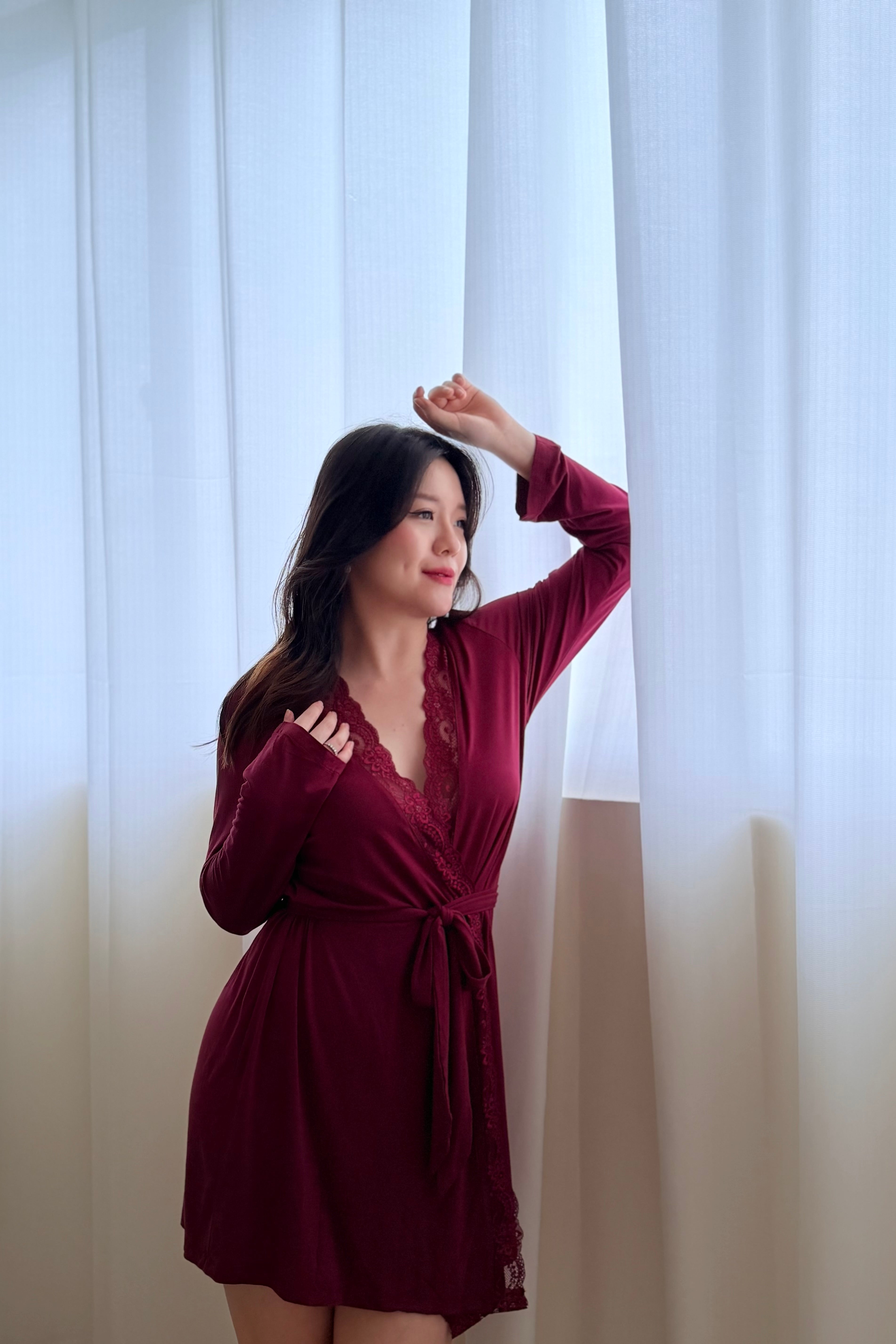 Sofia Cotton Robe (Wine Red)