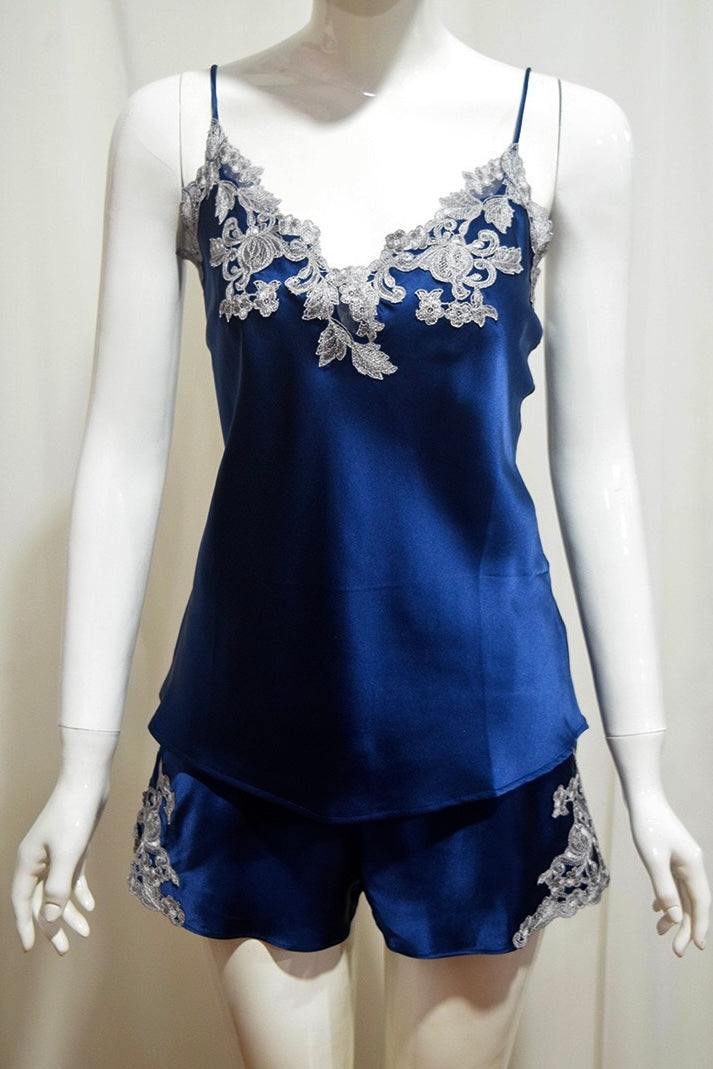 Florentine Mulberry Silk Cami Set (Navy) - Bells & Birds