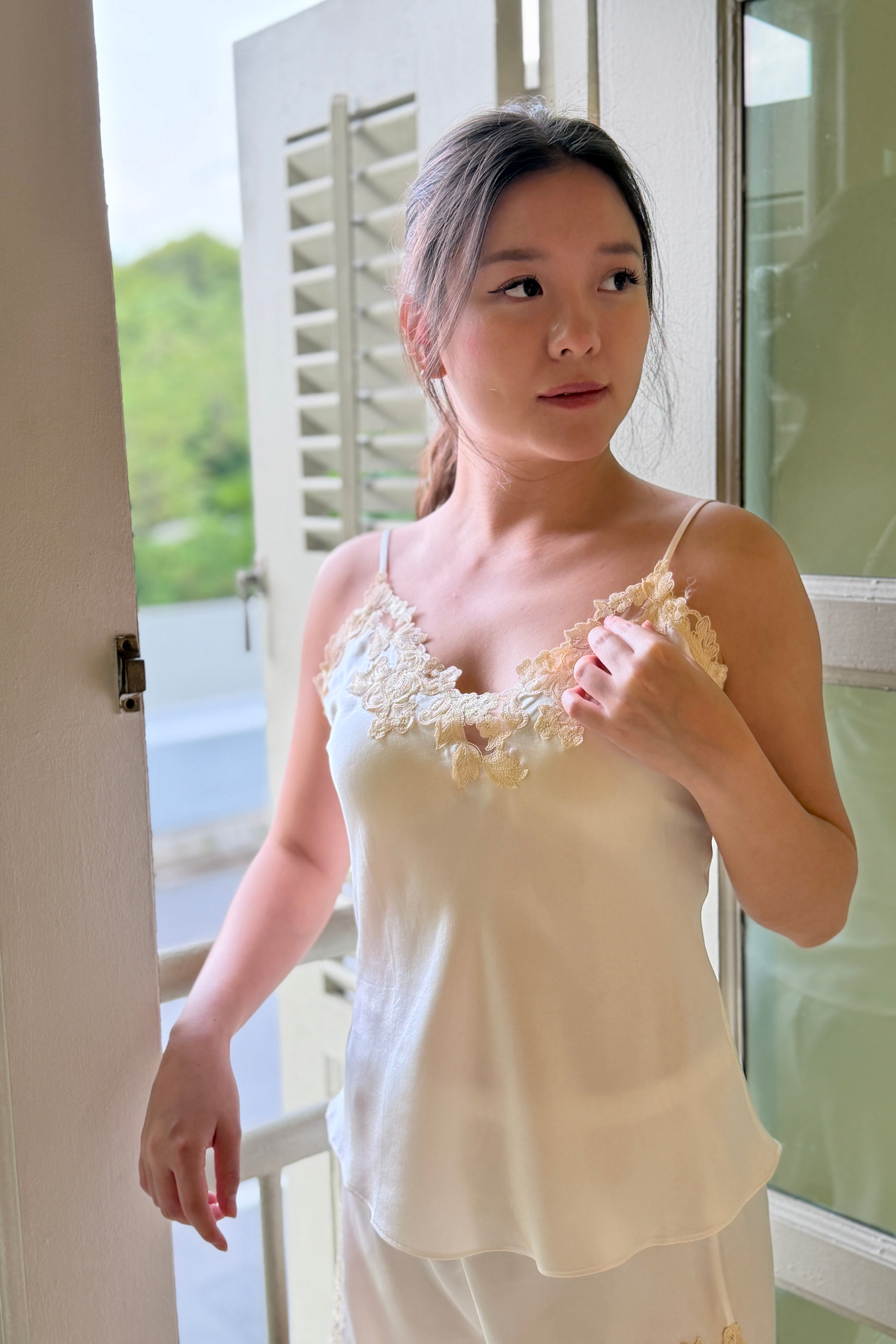 Florentine Mulberry Silk Cami Set (White)