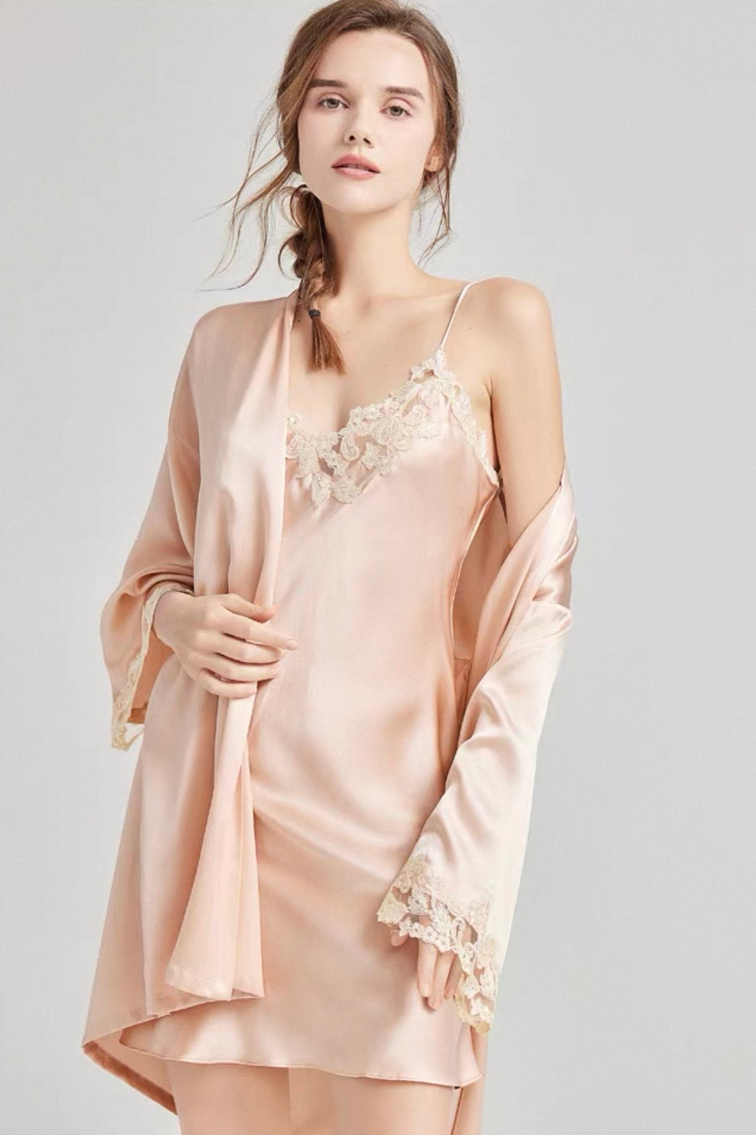 Florentine Mulberry Silk Robe (Pink) - Bells & Birds
