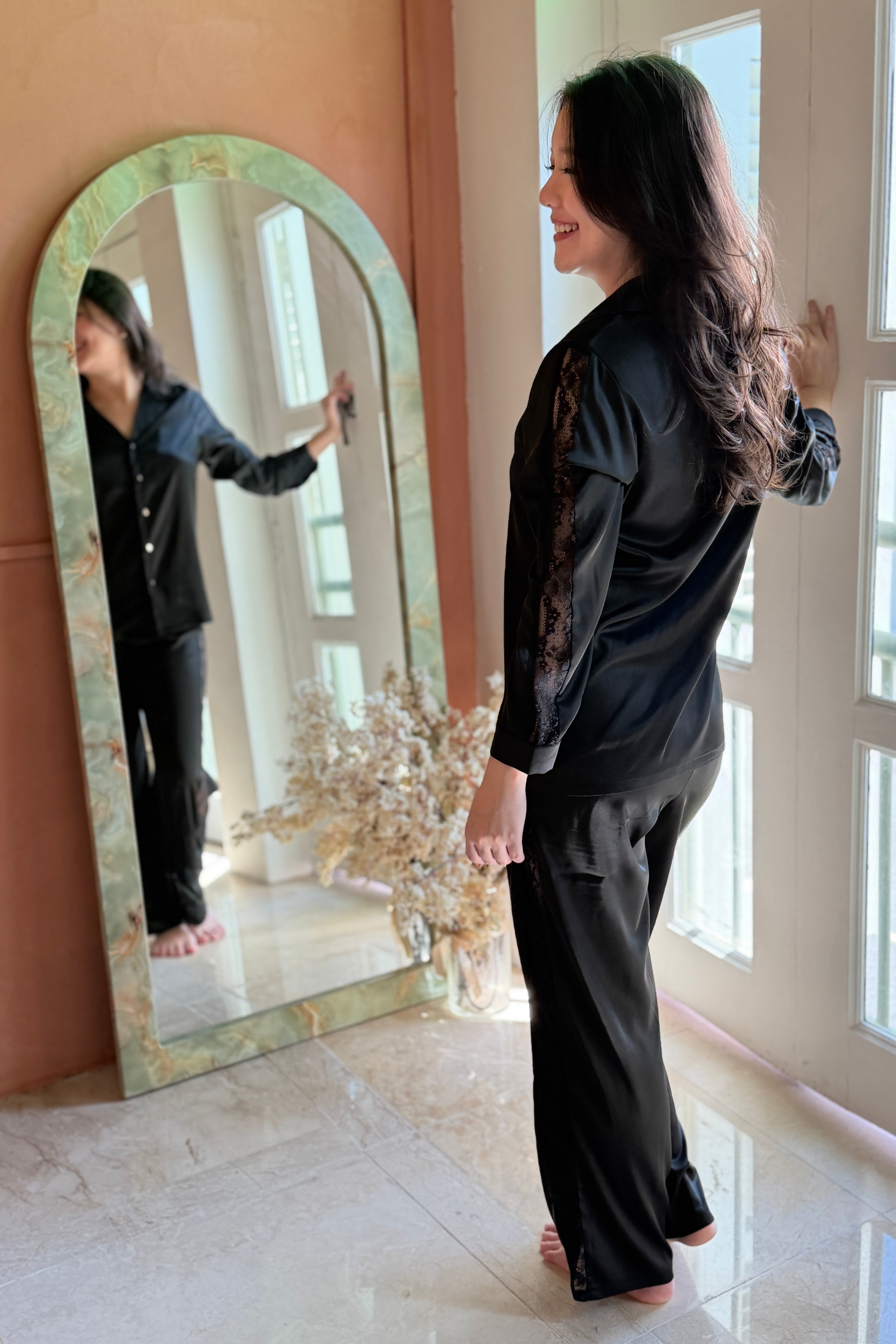Soleil Pants PJs (Black) - Bells & Birds