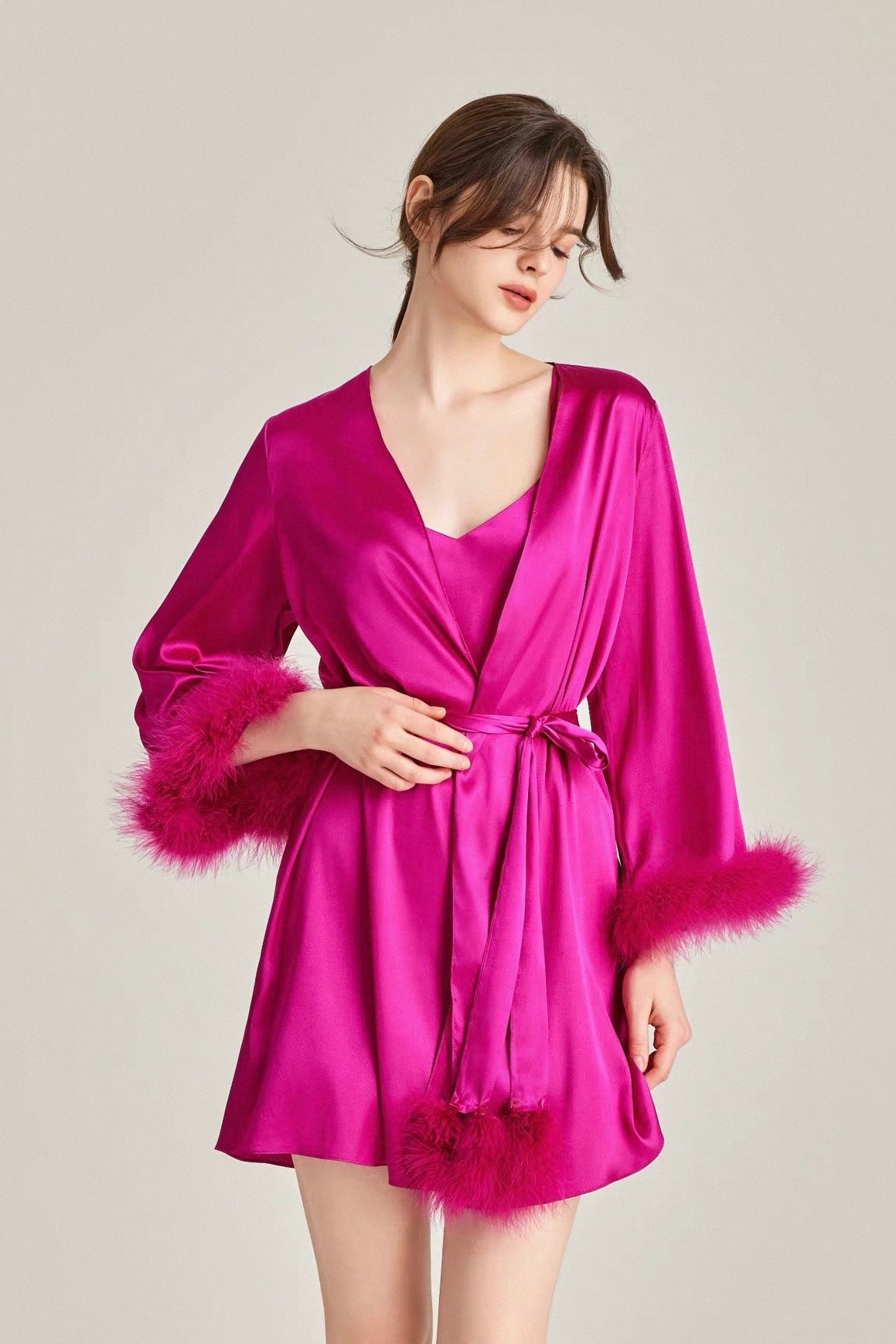 Freya Satin Slip & Robe Set - Bells & Birds