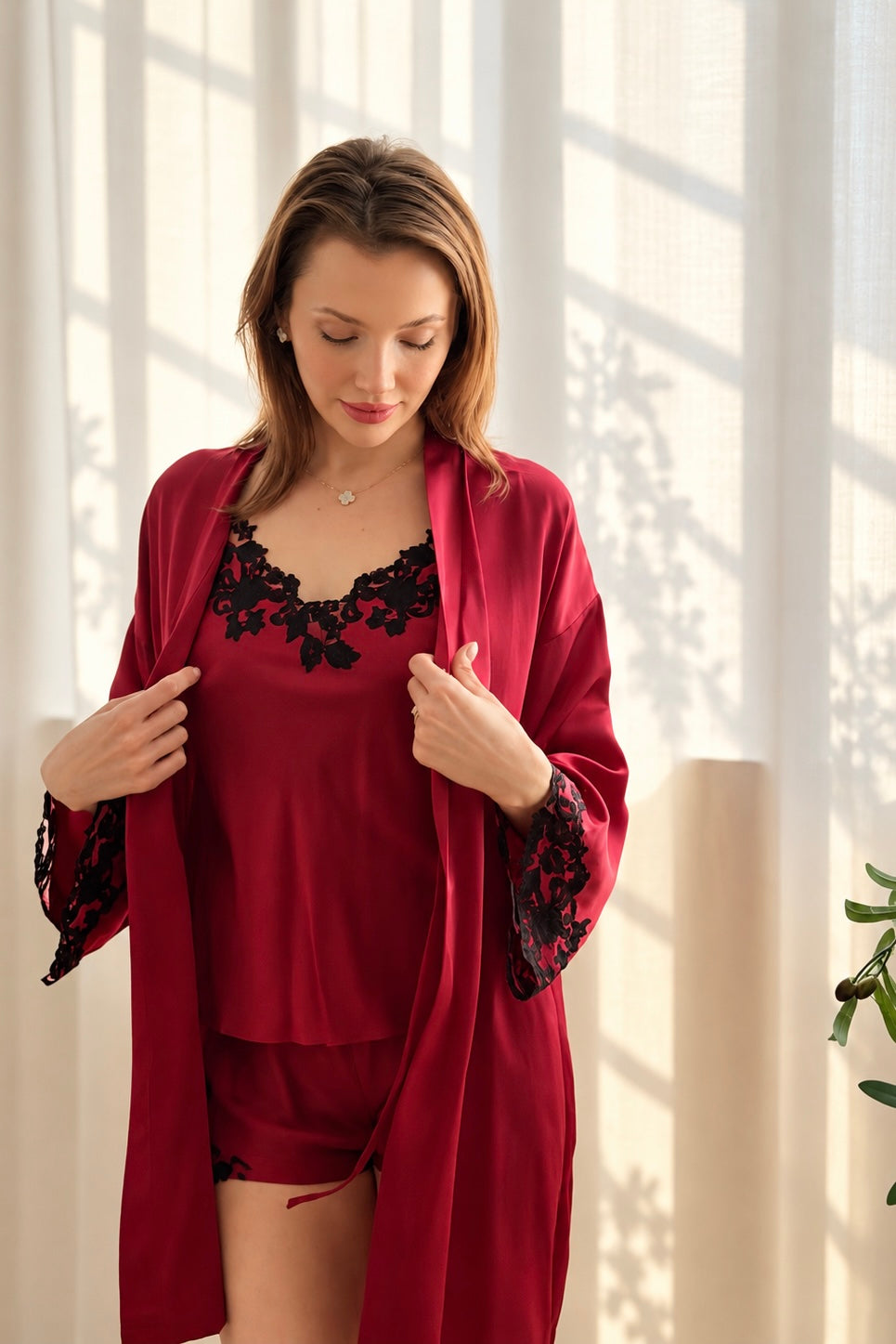 Florentine Mulberry Silk Cami Set (Red)