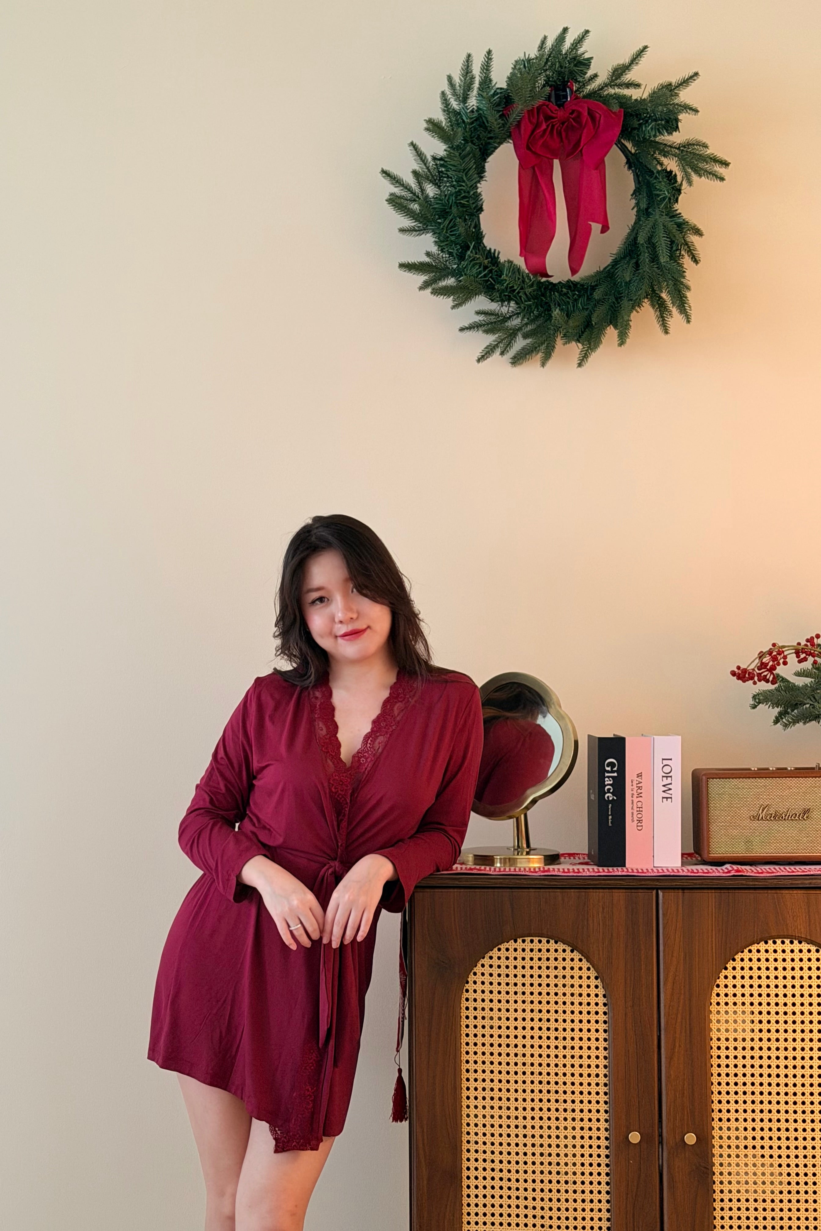 Sofia Cotton Robe (Wine Red)