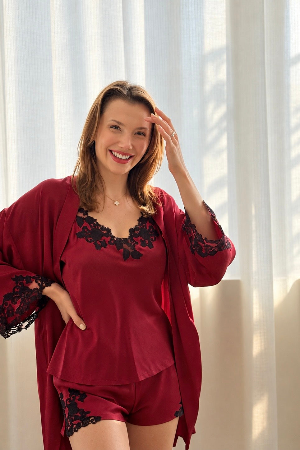 Florentine Mulberry Silk Cami Set (Red)