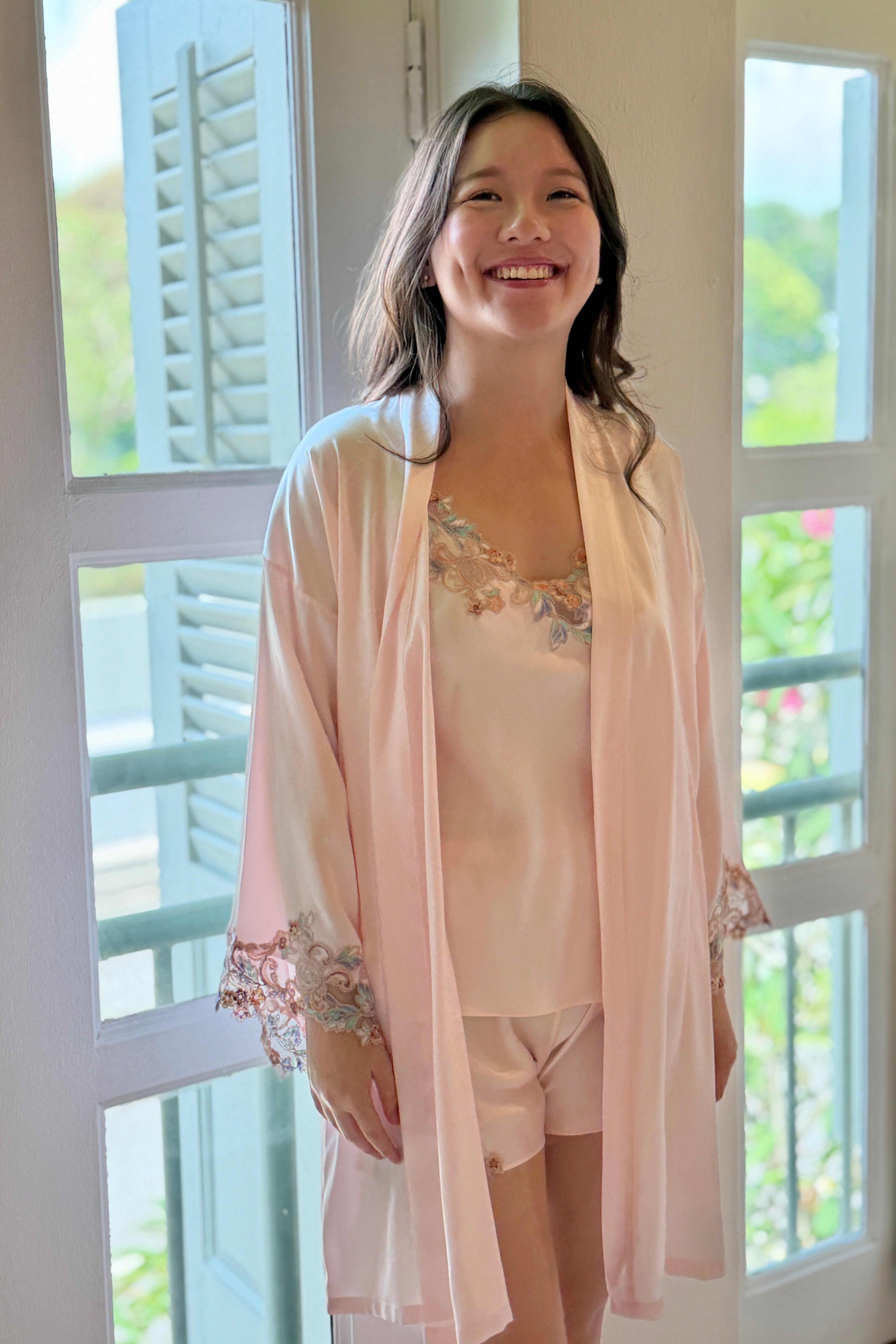 Florentine Mulberry Silk Cami Set (Rose) - Bells & Birds