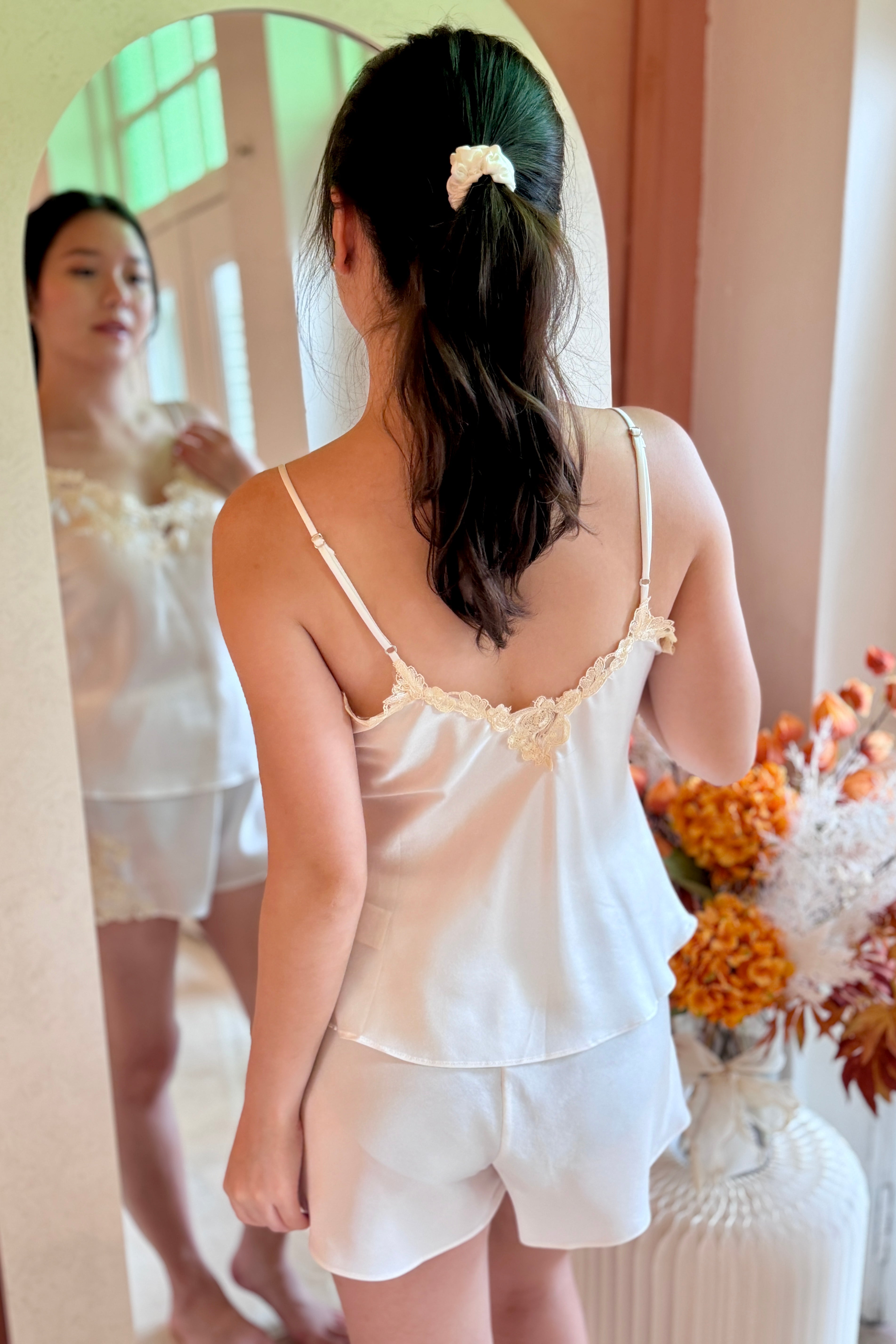 Florentine Mulberry Silk Cami Set (White)