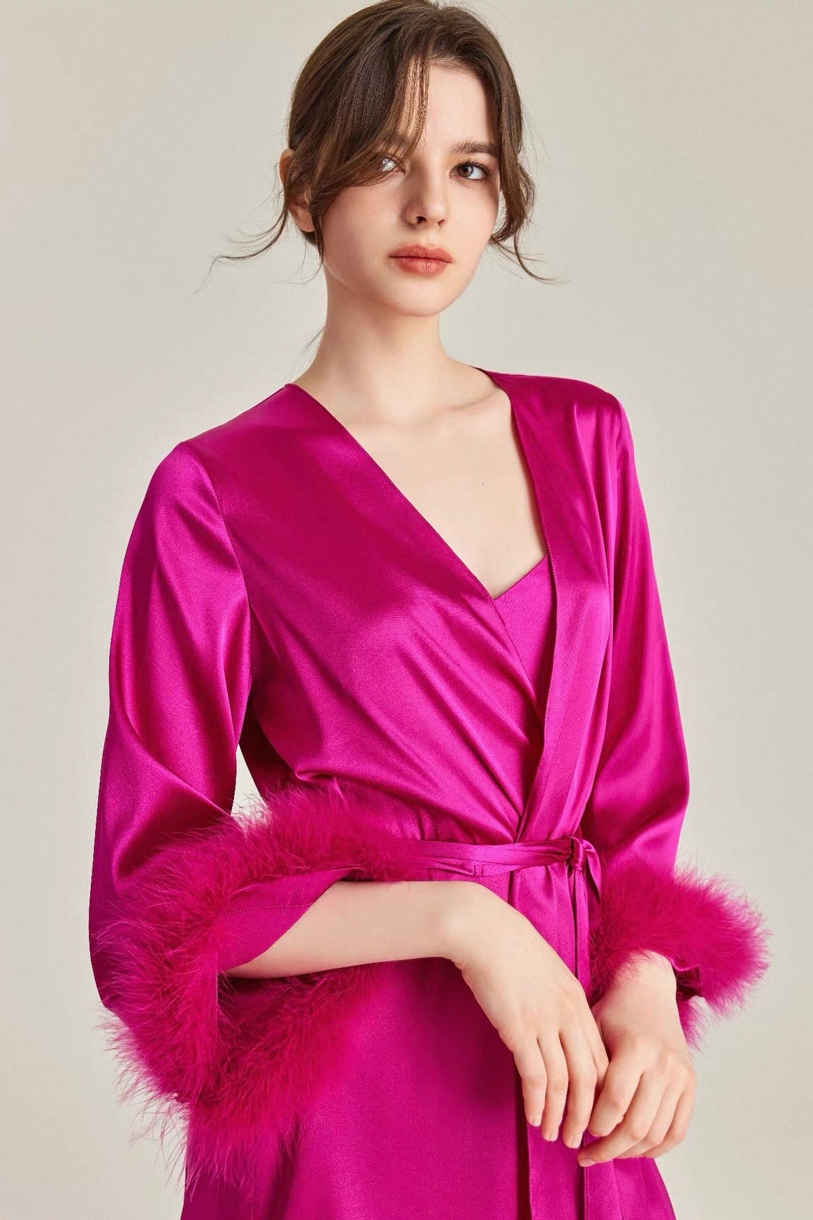 Freya Satin Slip & Robe Set - Bells & Birds