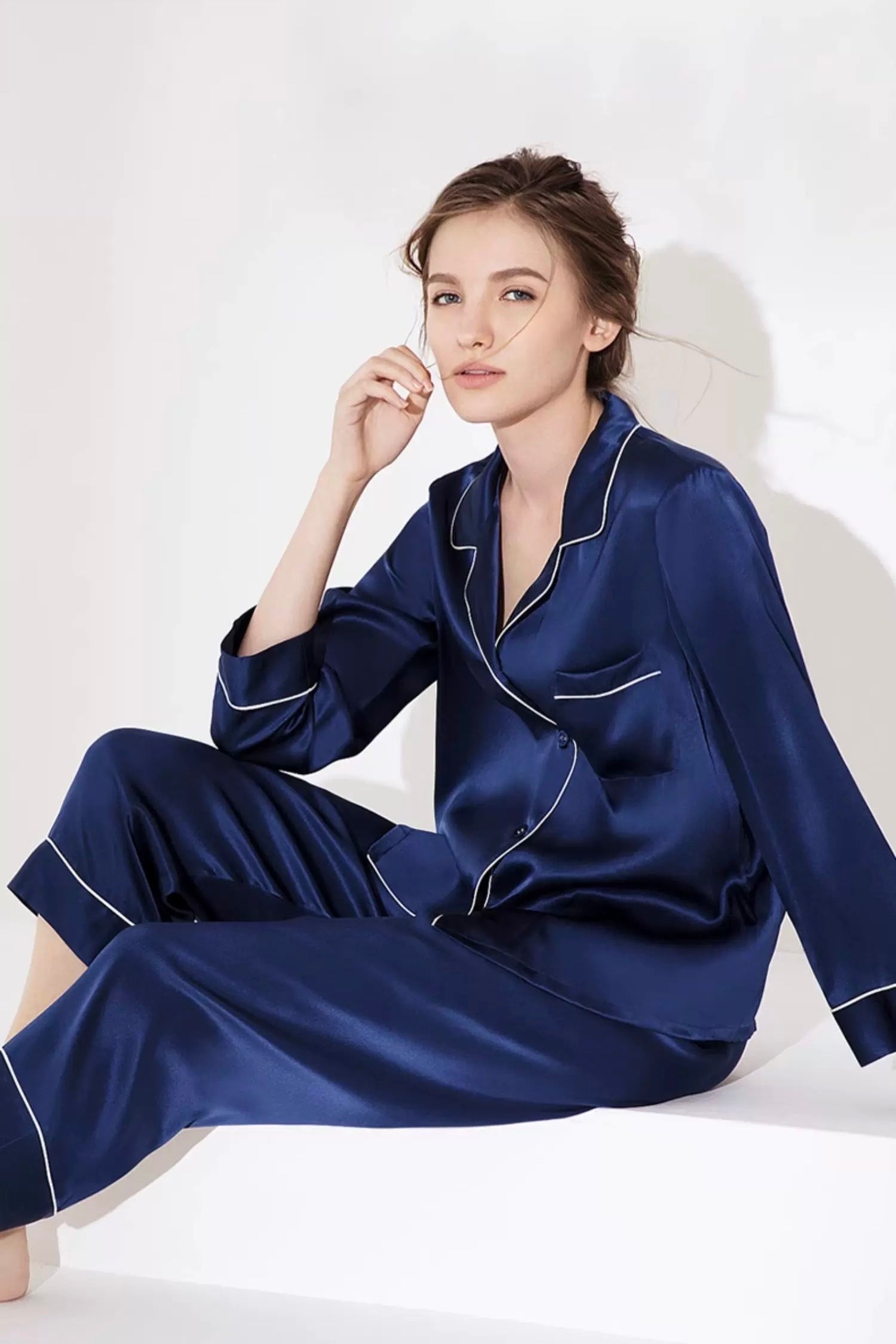 Mulberry Silk Pants Pyjamas (Navy)