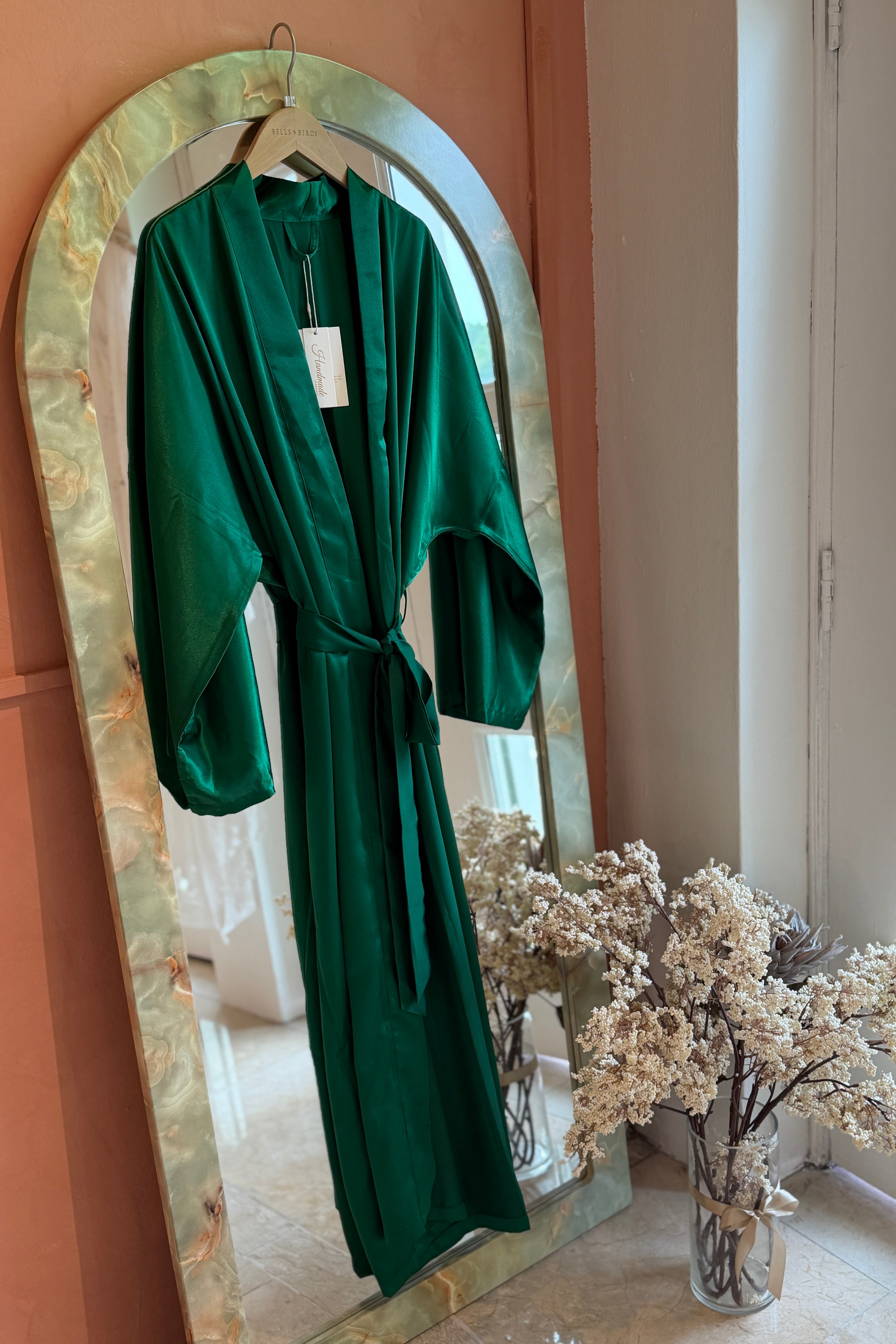 Maxi Silk Robe (Emerald) - Bells & Birds