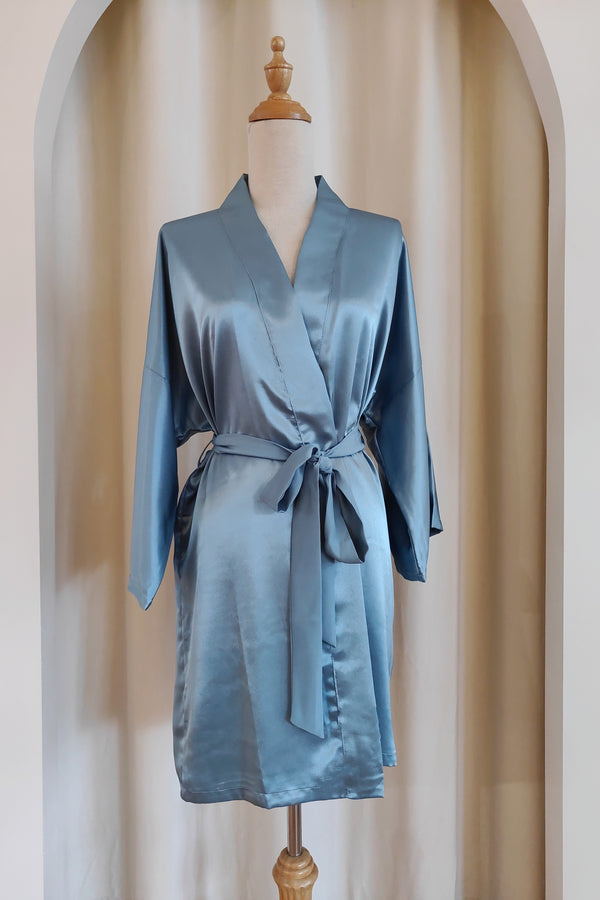 Classic Silk Robe (Steel Blue)