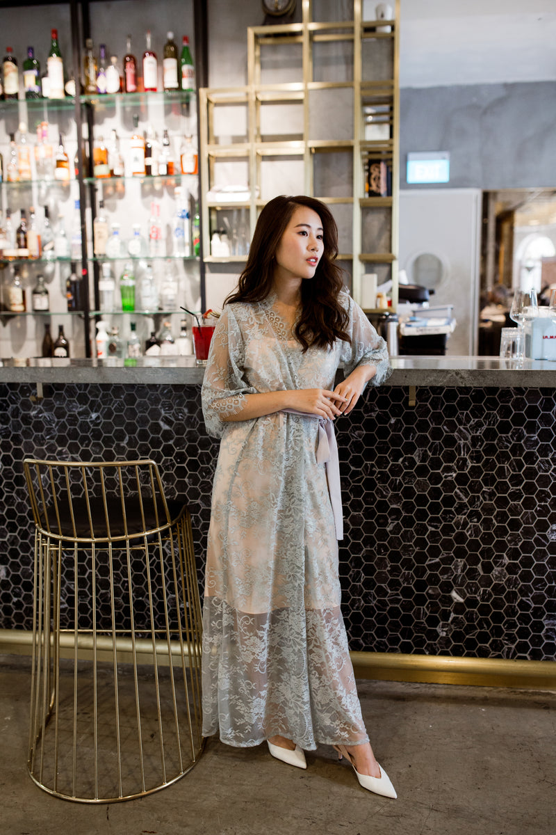 Ever After Lace Maxi Robe (Dove Grey) - Bells & Birds