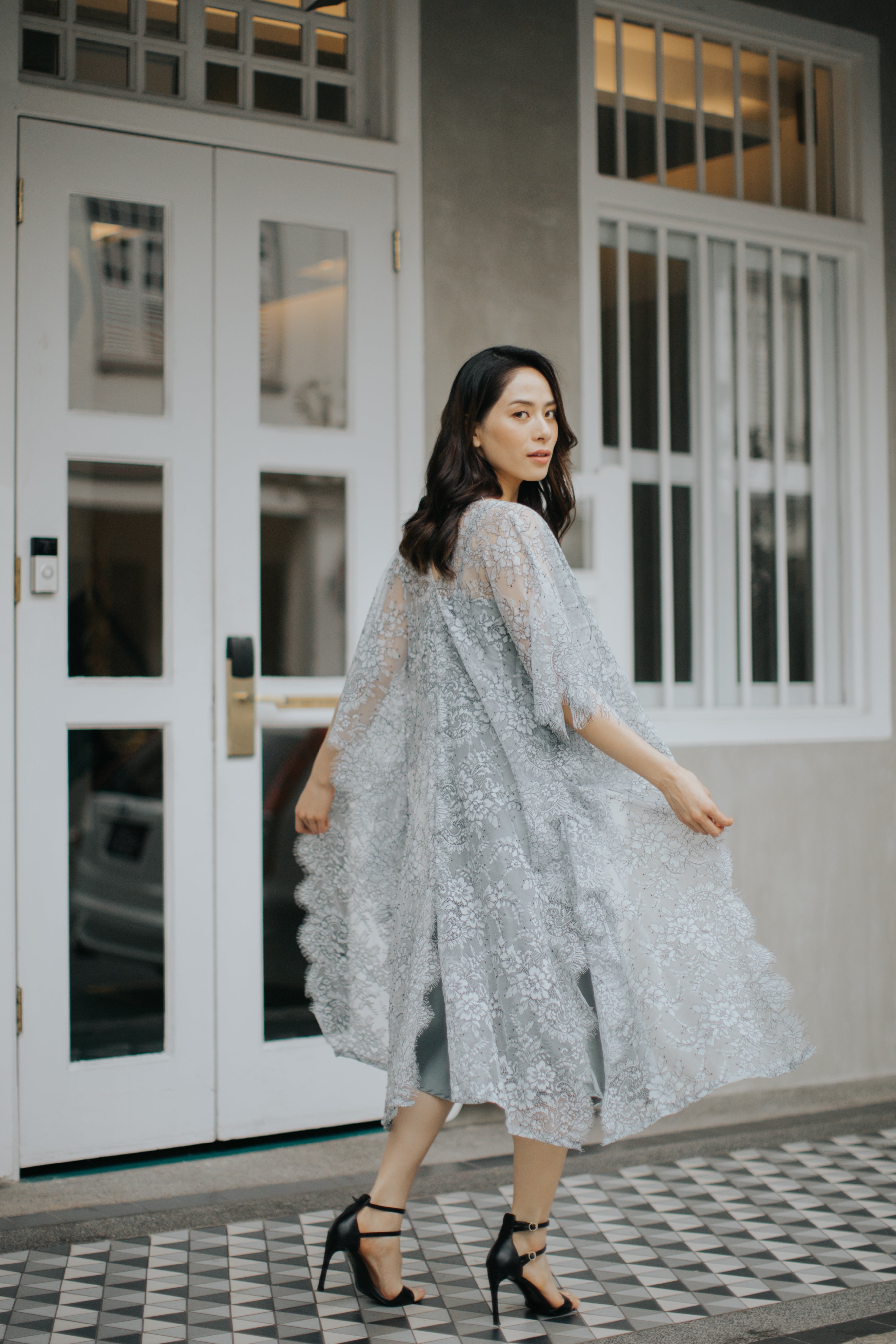 Limited Lace Kaftan (Grey) - Bells & Birds