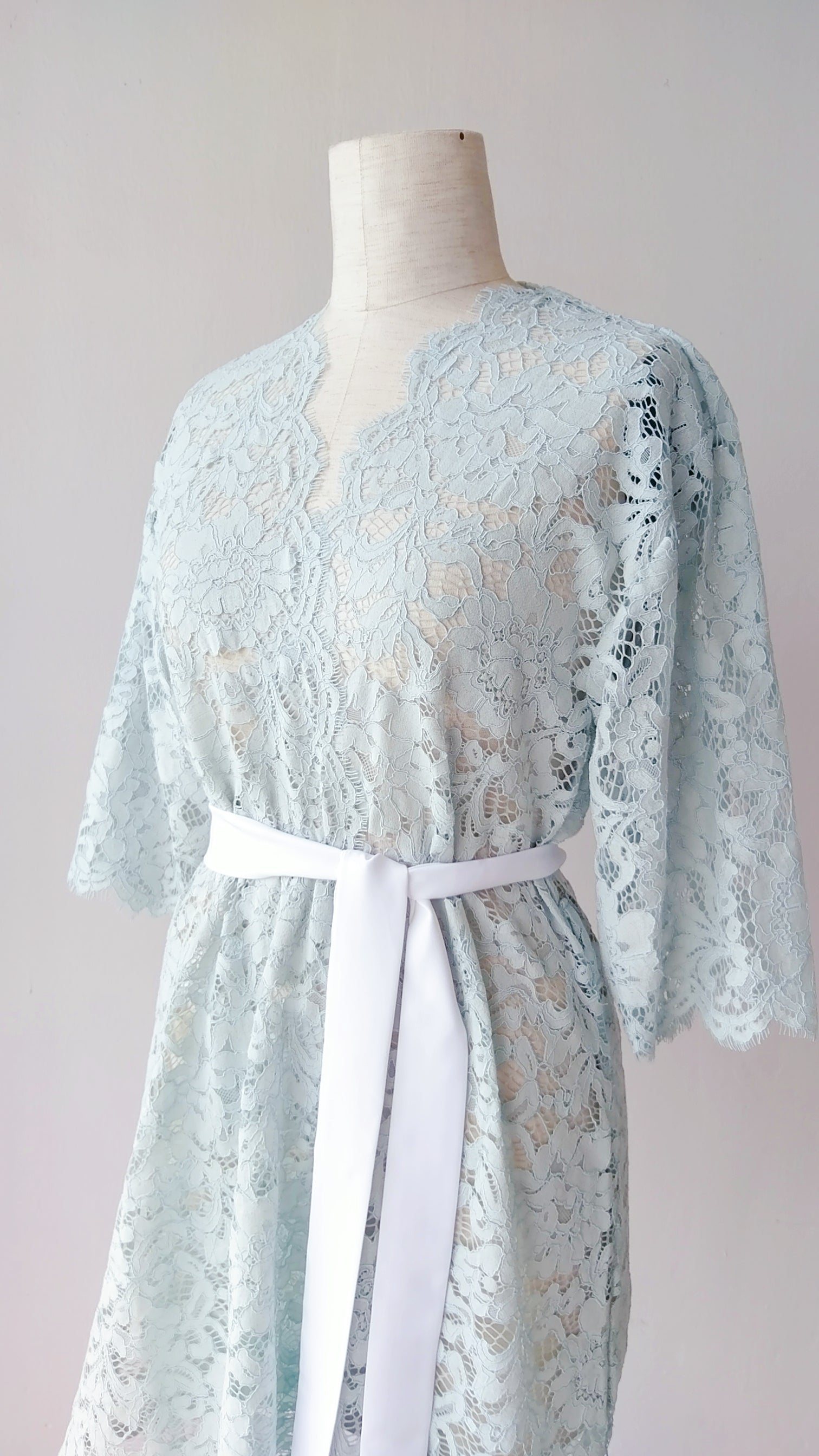 Seafoam Blue Lace Robe - Bells & Birds