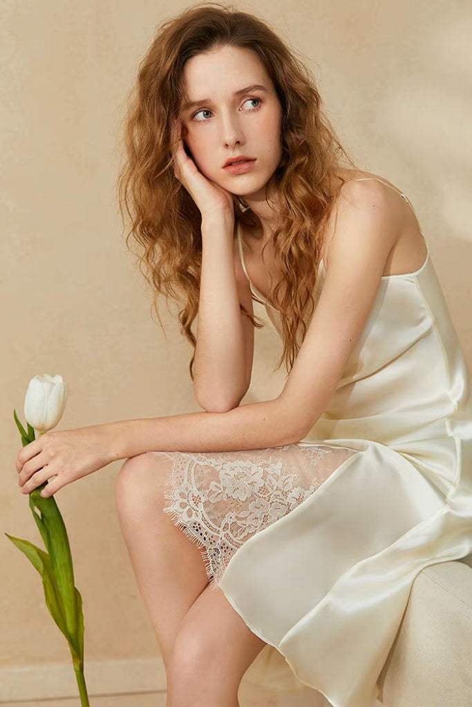 Holly Mulberry Silk Lace Slip (Ivory)