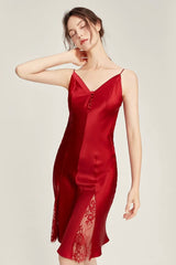 Holly Mulberry Silk Lace Slip (Wine Red)