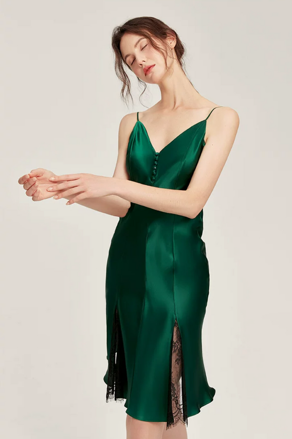 Holly Mulberry Silk Lace Slip (Emerald)
