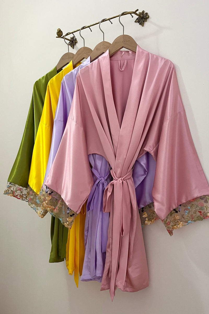 Silk Robe with Garden Lace (4 colours)